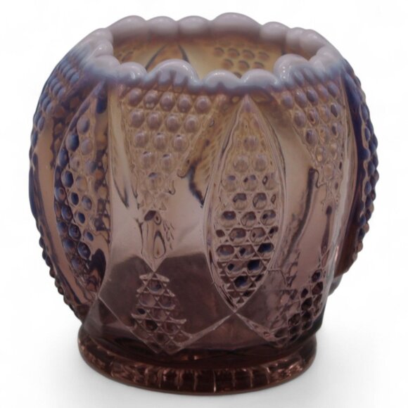 EAPG Geometric Pattern Opalescent Decorative Rose Bowl Glass Purple - Picture 2 of 6